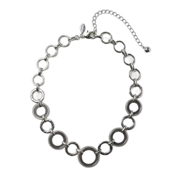 Chico's Silver Hematite Mesh Inserts Bib Necklace Geometric - Picture 1 of 8